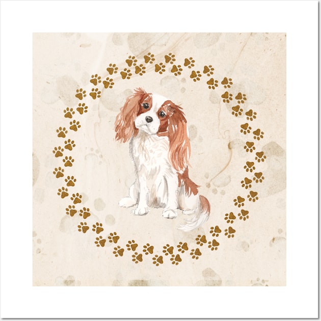 Cavalier King Charles Spaniel Dog Paw Prints and Marble Background Wall Art by Family Heritage Gifts